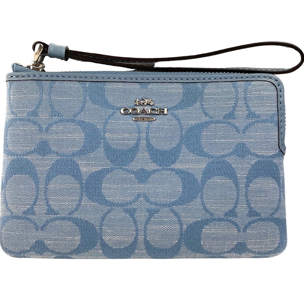 COACH Dempsey Corner Zip Wrtistlet in Signature Chambray